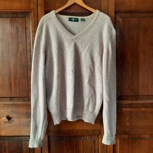 Vintage Hunt Club 100% Lambswool Light Tan V-neck Knit Grandpa Sweater Size XL